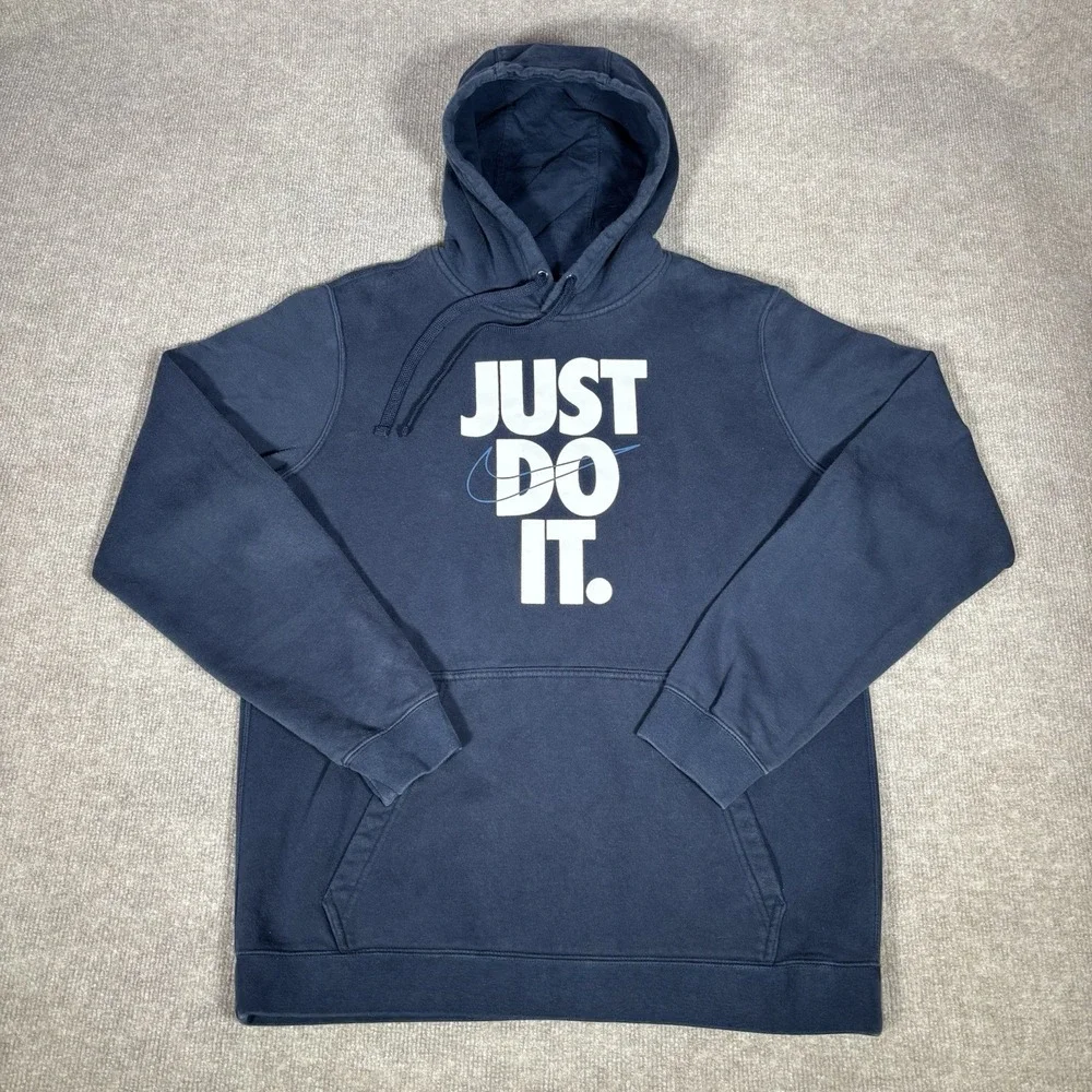 Nike Sportswear‎ Club Fleece Hoodie Sweatshirt Mens L Navy Blue Log Just Do It